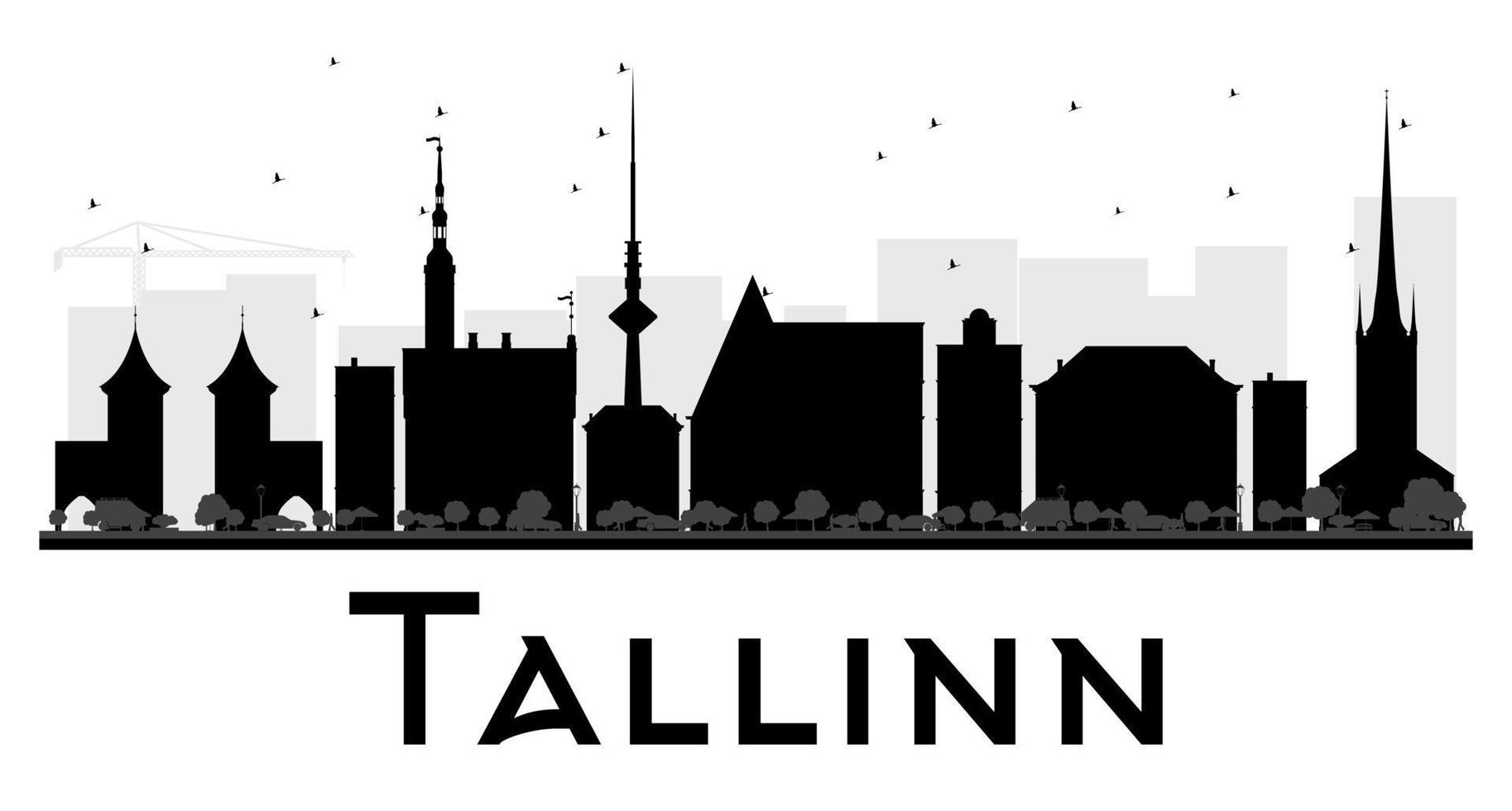 silueta en blanco y negro del horizonte de la ciudad de tallin. vector
