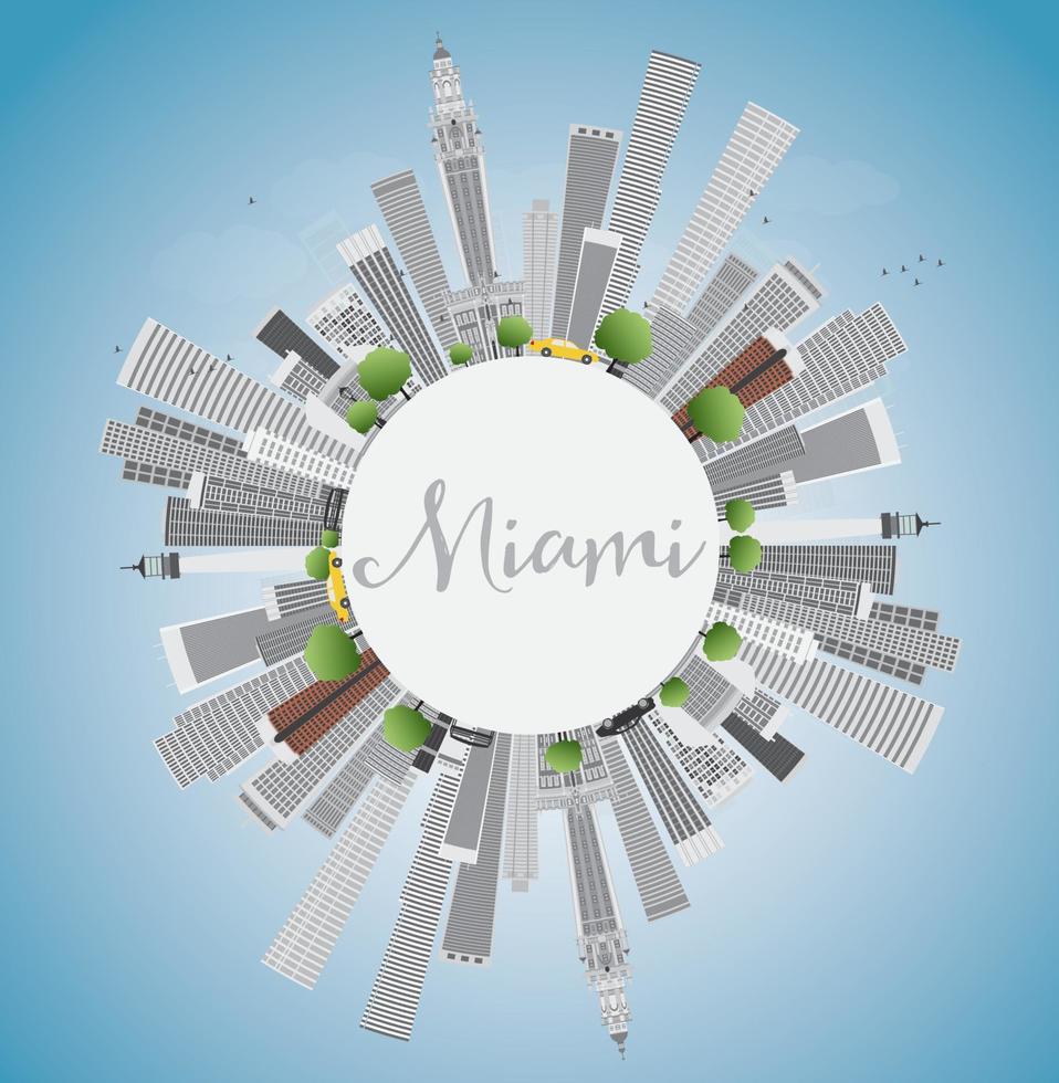 Miami Skyline with Gray Buildings, Blue Sky and Copy Space. vector