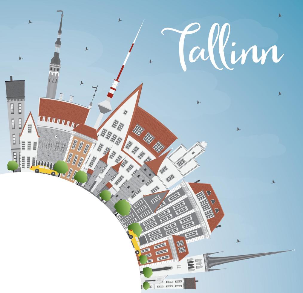 Tallinn Skyline with Gray Buildings, Blue Sky and Copy Space. vector
