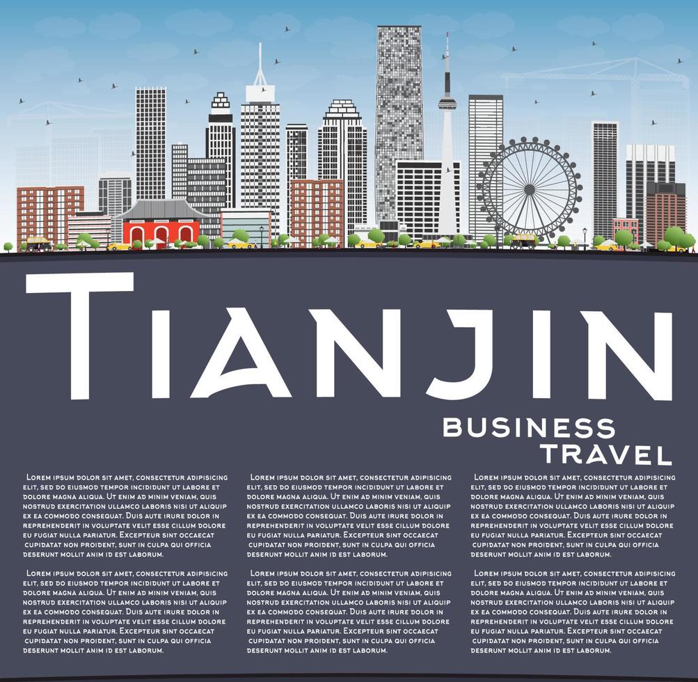 Tianjin Skyline with Gray Buildings, Blue Sky and Copy Space. vector