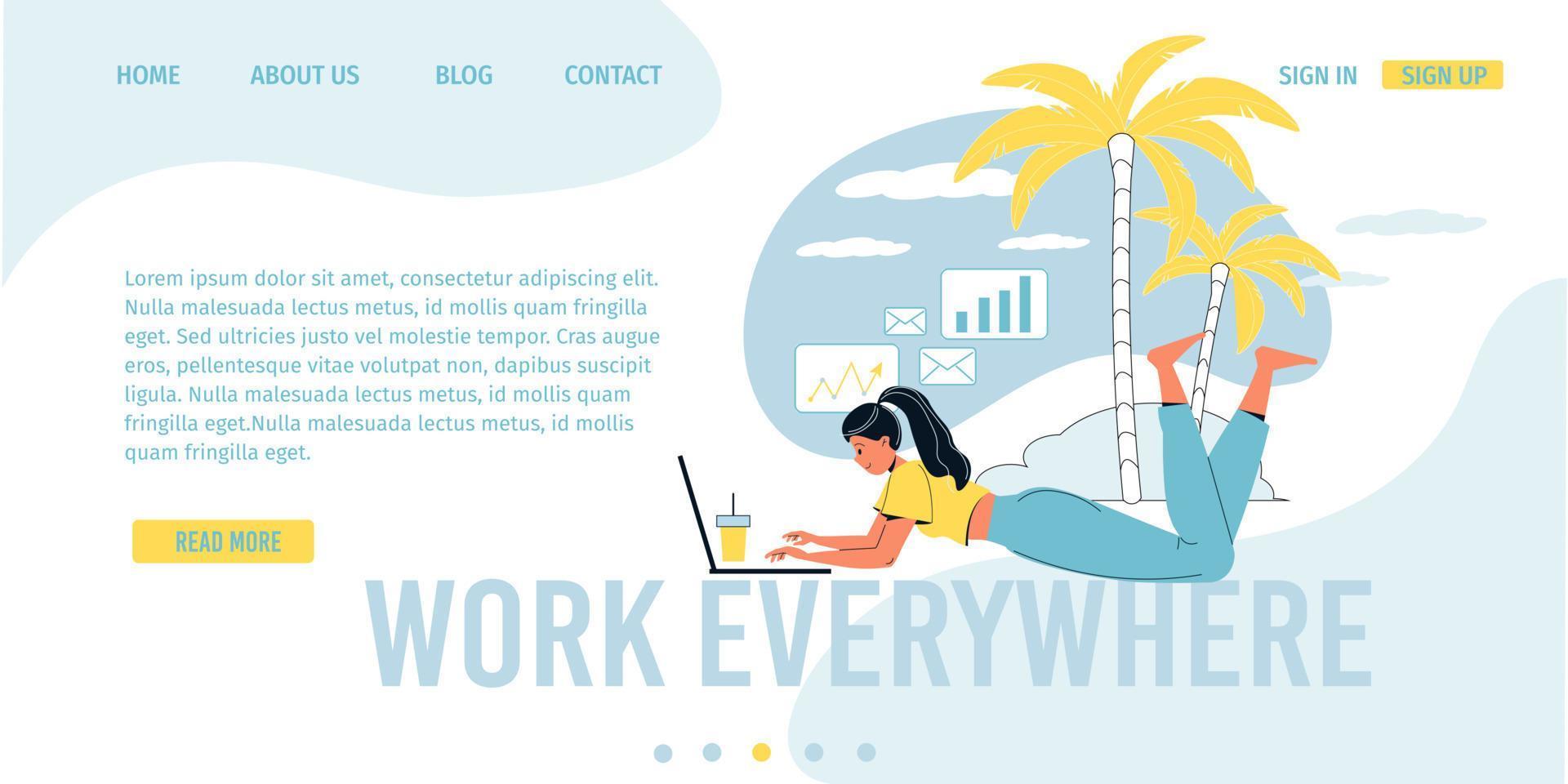 Freelance office everywhere landing page design vector