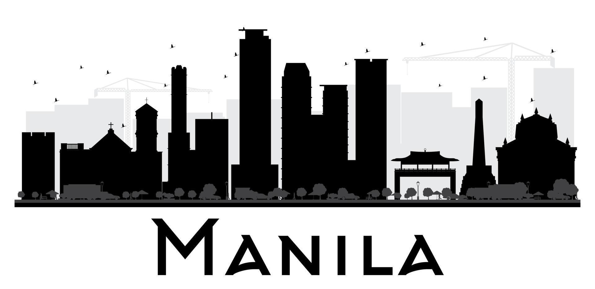 Manila City skyline black and white silhouette. vector