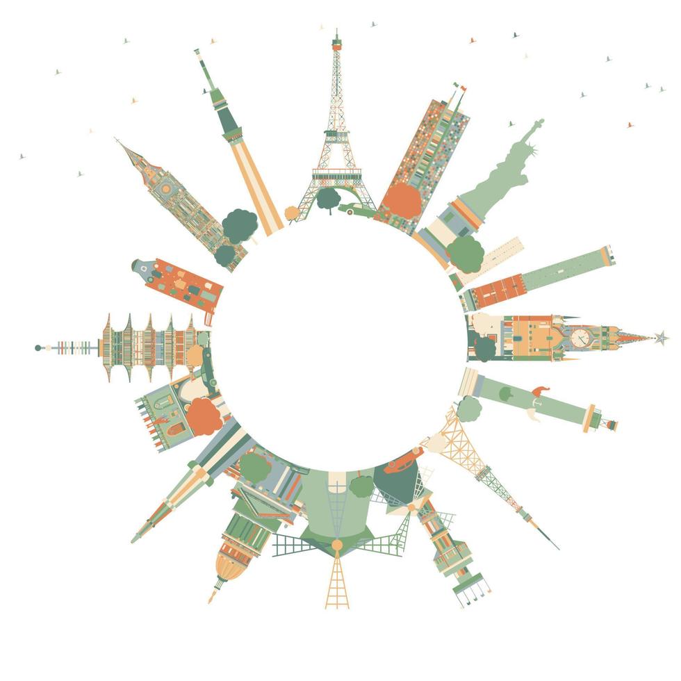 Abstract Travel Concept Around the World with Famous International Landmarks. vector