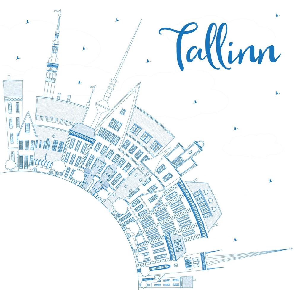 Outline Tallinn Skyline with Blue Buildings and Copy Space. vector