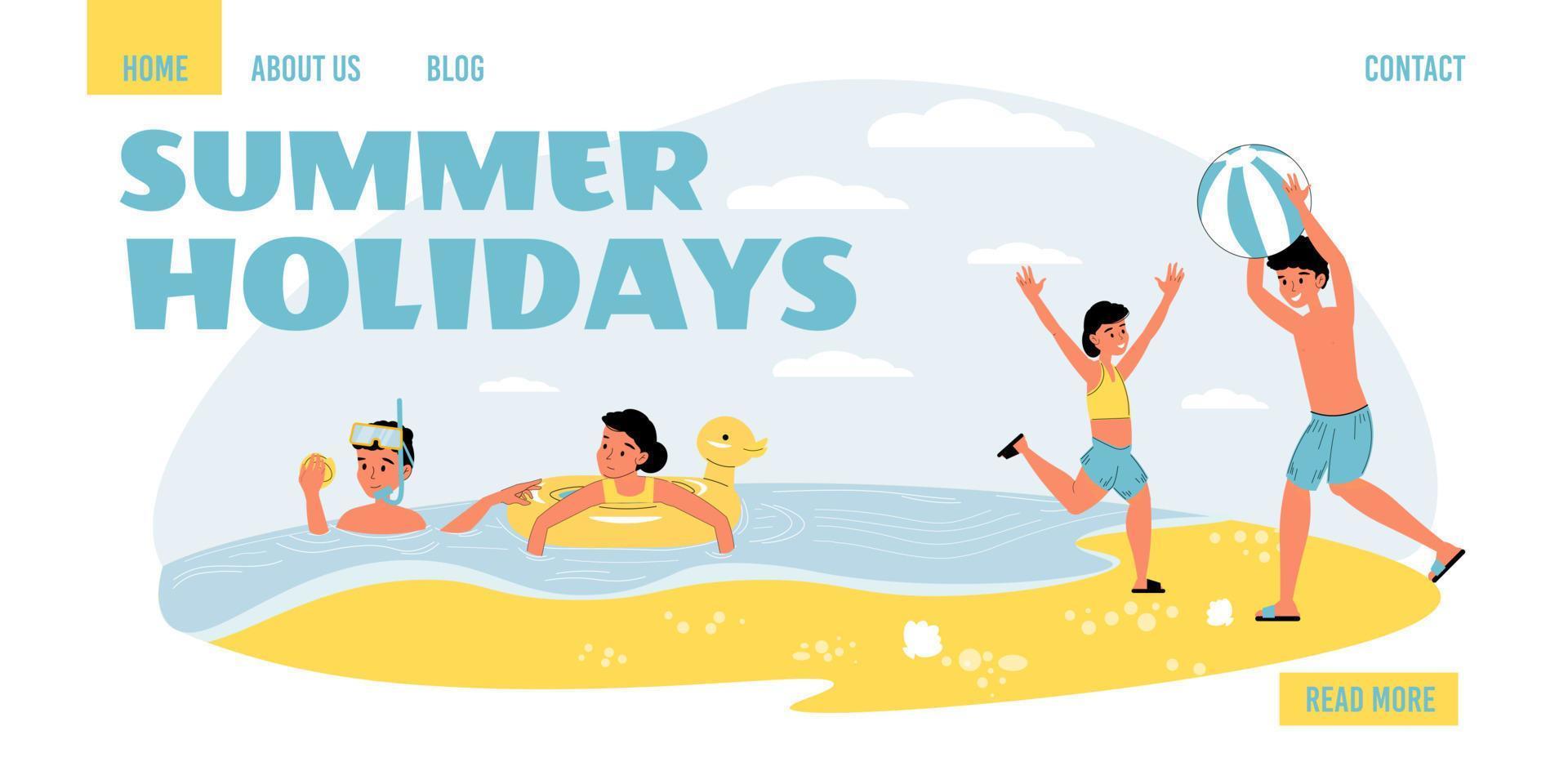 Active summer holiday for children landing page vector