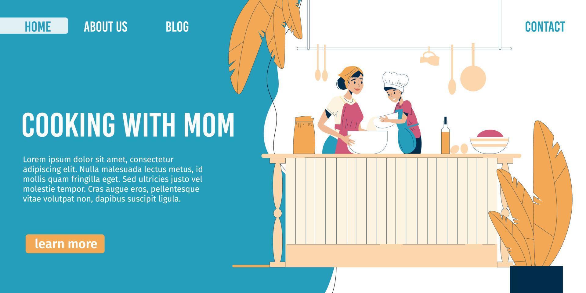 Mother child cooking together at home kitchen vector
