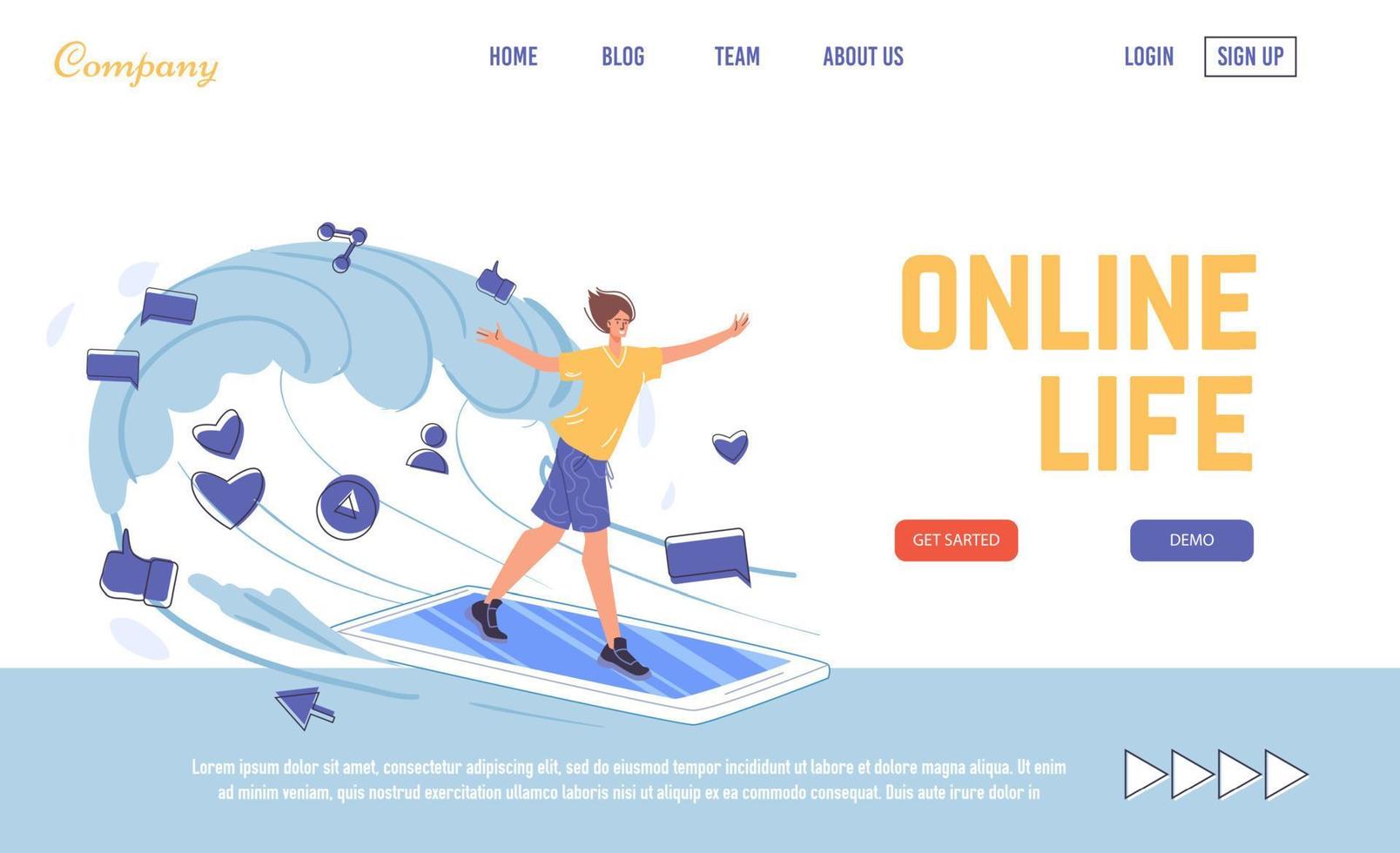 Online life, digital communication landing page vector