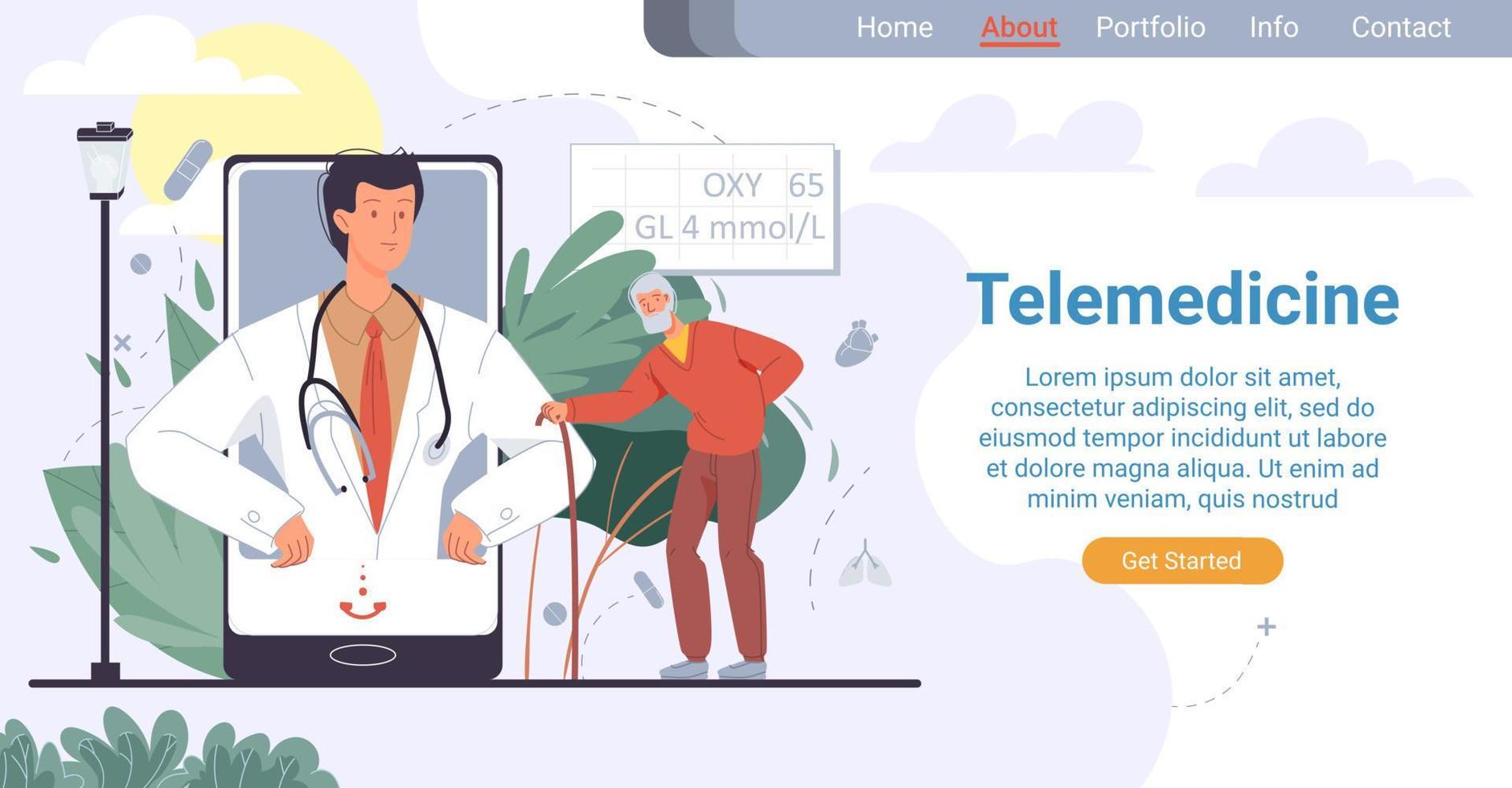 Telemedicine for elderly medical landing page vector