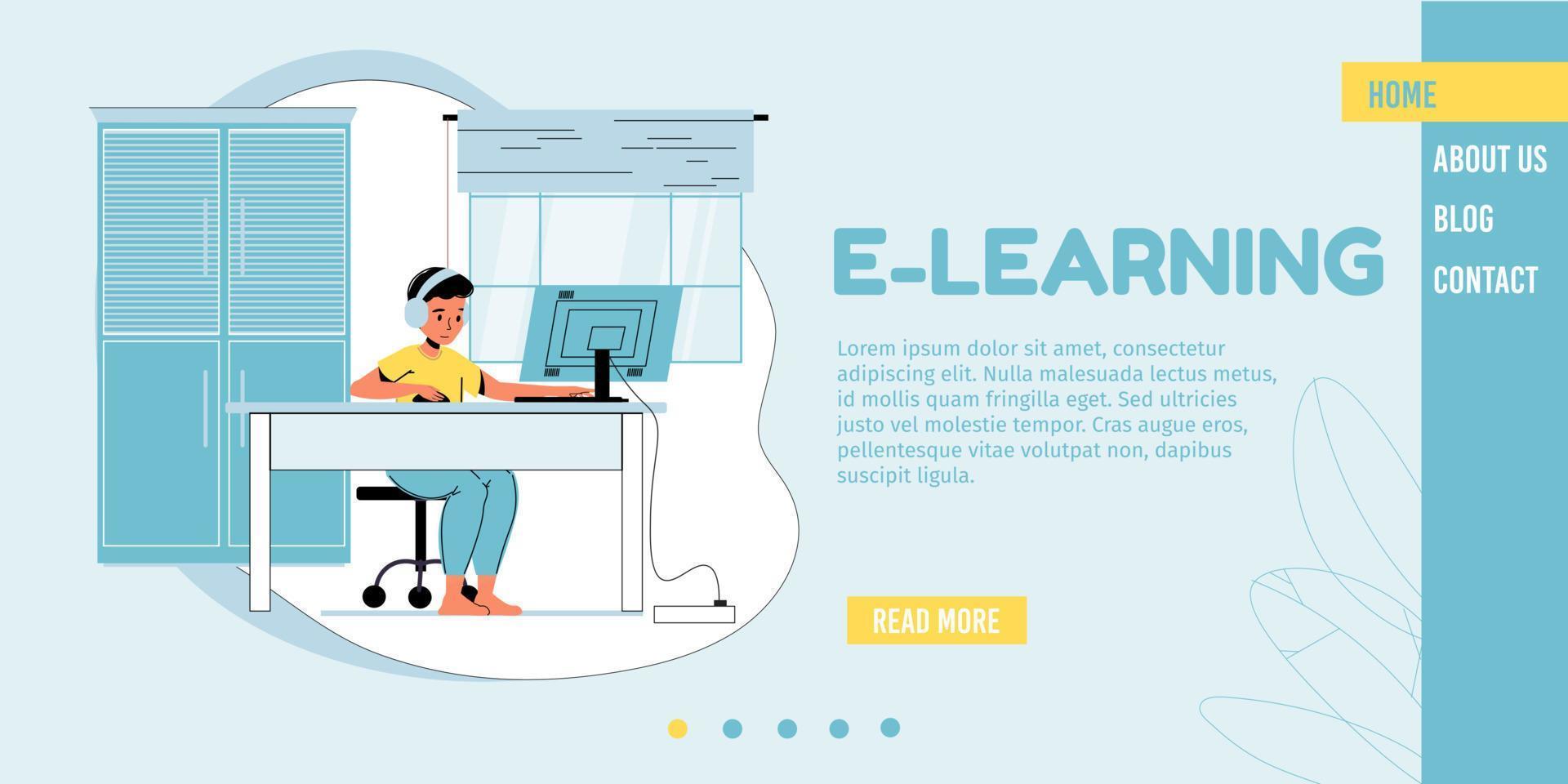 E-learning, remote study for children landing page vector
