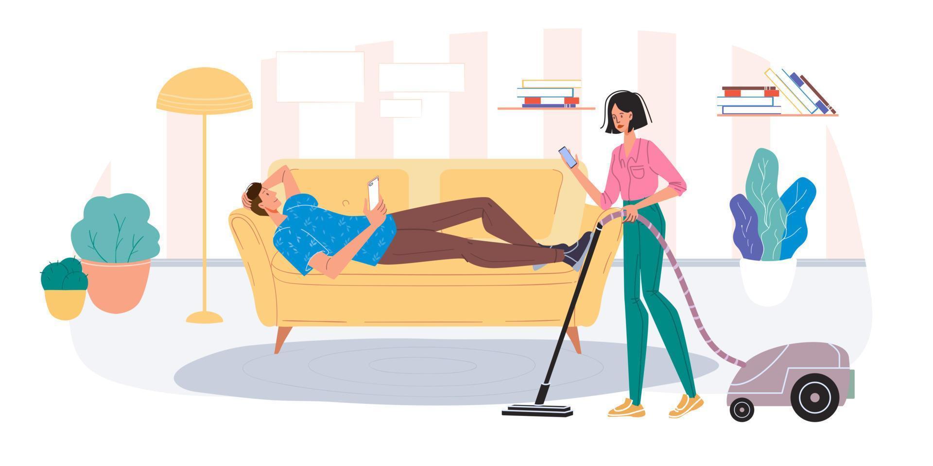 Flat cartoon characters surfing internet, vector illustration concept