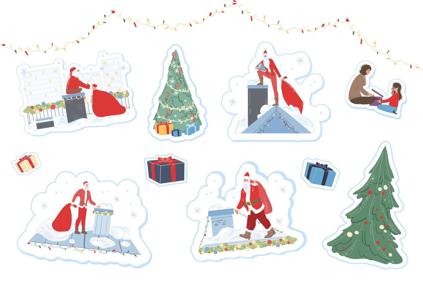 Flat cartoon characters happy holidays vector illustration concept