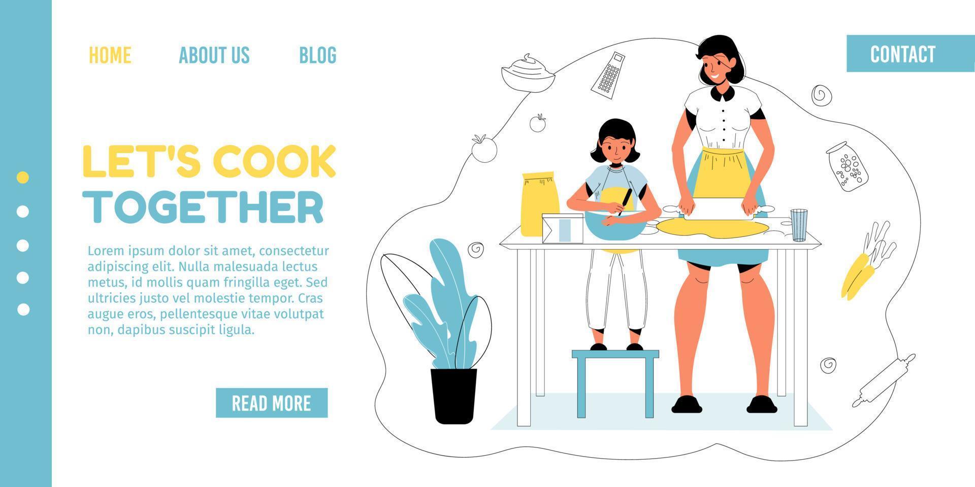 Mother daughter cooking together landing page vector