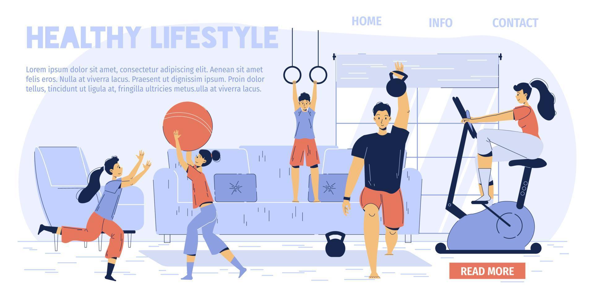 Happy healthy family active lifestyle landing page vector