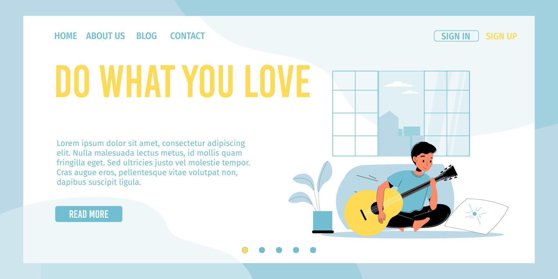 Guitar music lesson for children landing page vector