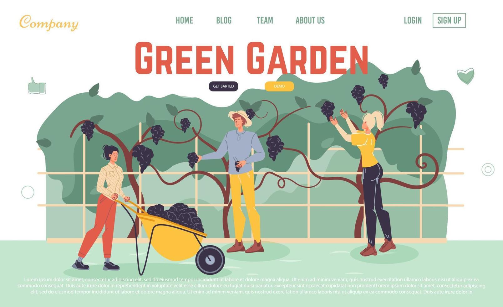 Landing page offer fresh product from green garden vector