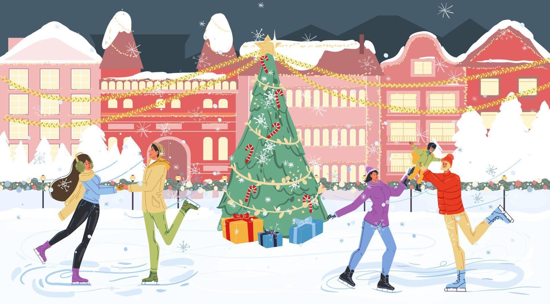 Flat cartoon characters happy holidays vector illustration concept