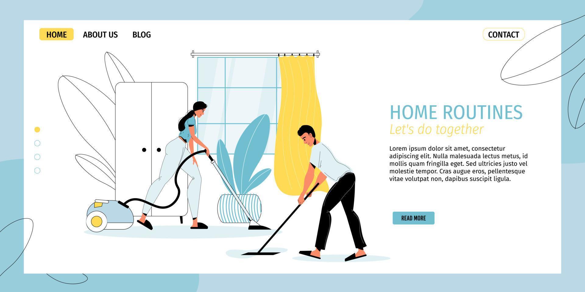 Home cleaning routine landing page design template vector