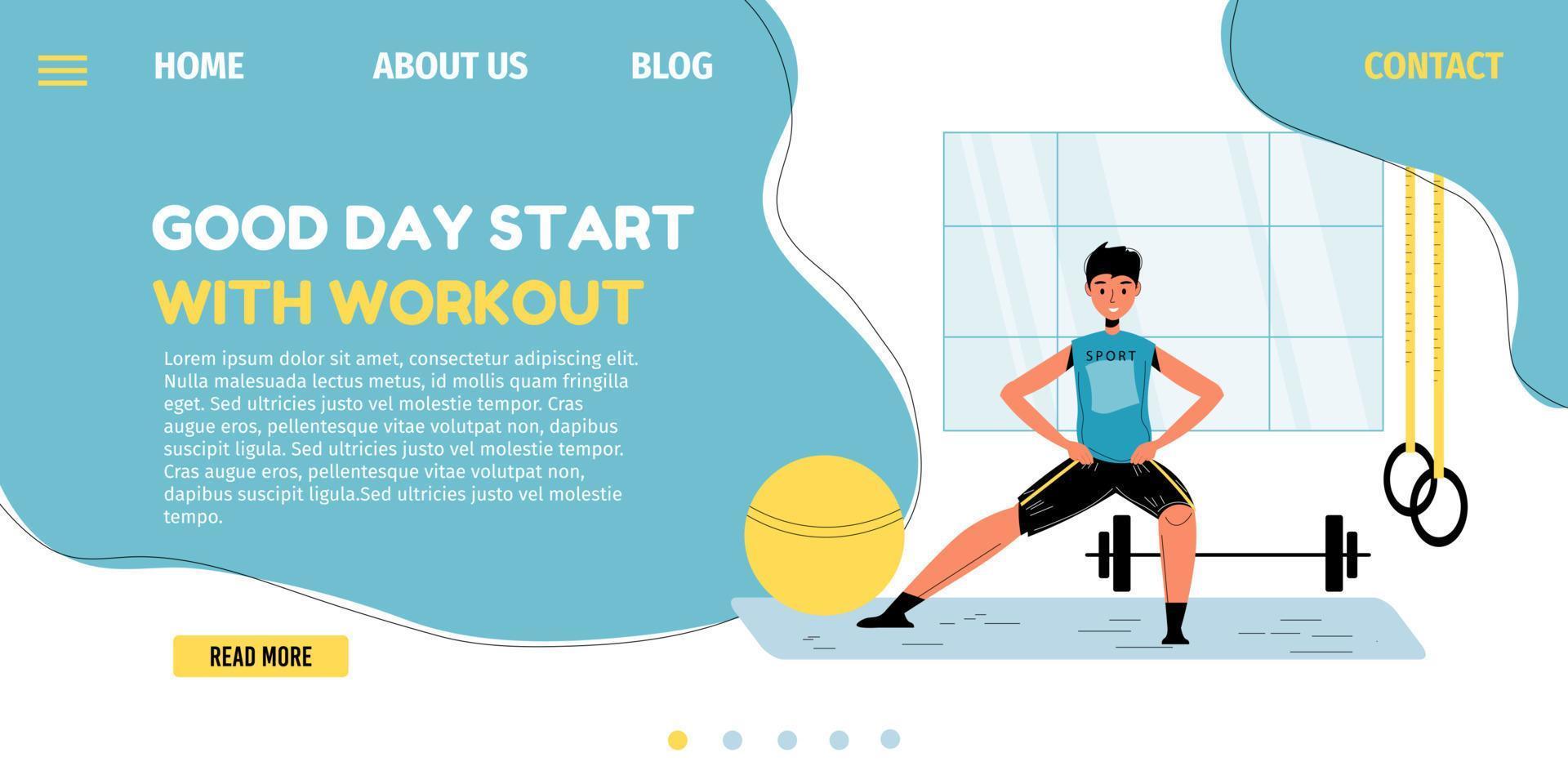 Morning workout for schoolboy landing page design vector