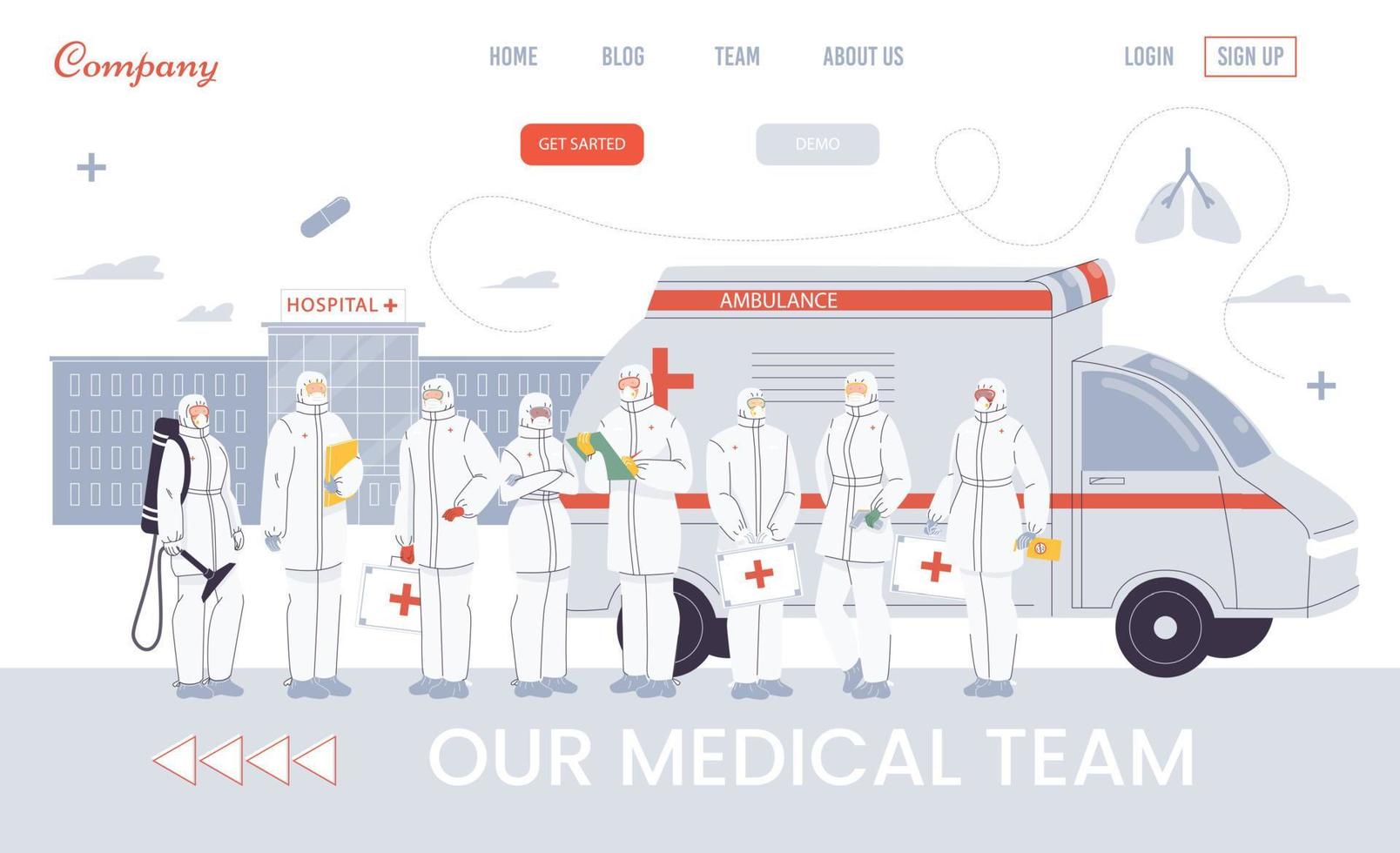 Paramedic ambulance team presentation landing page vector