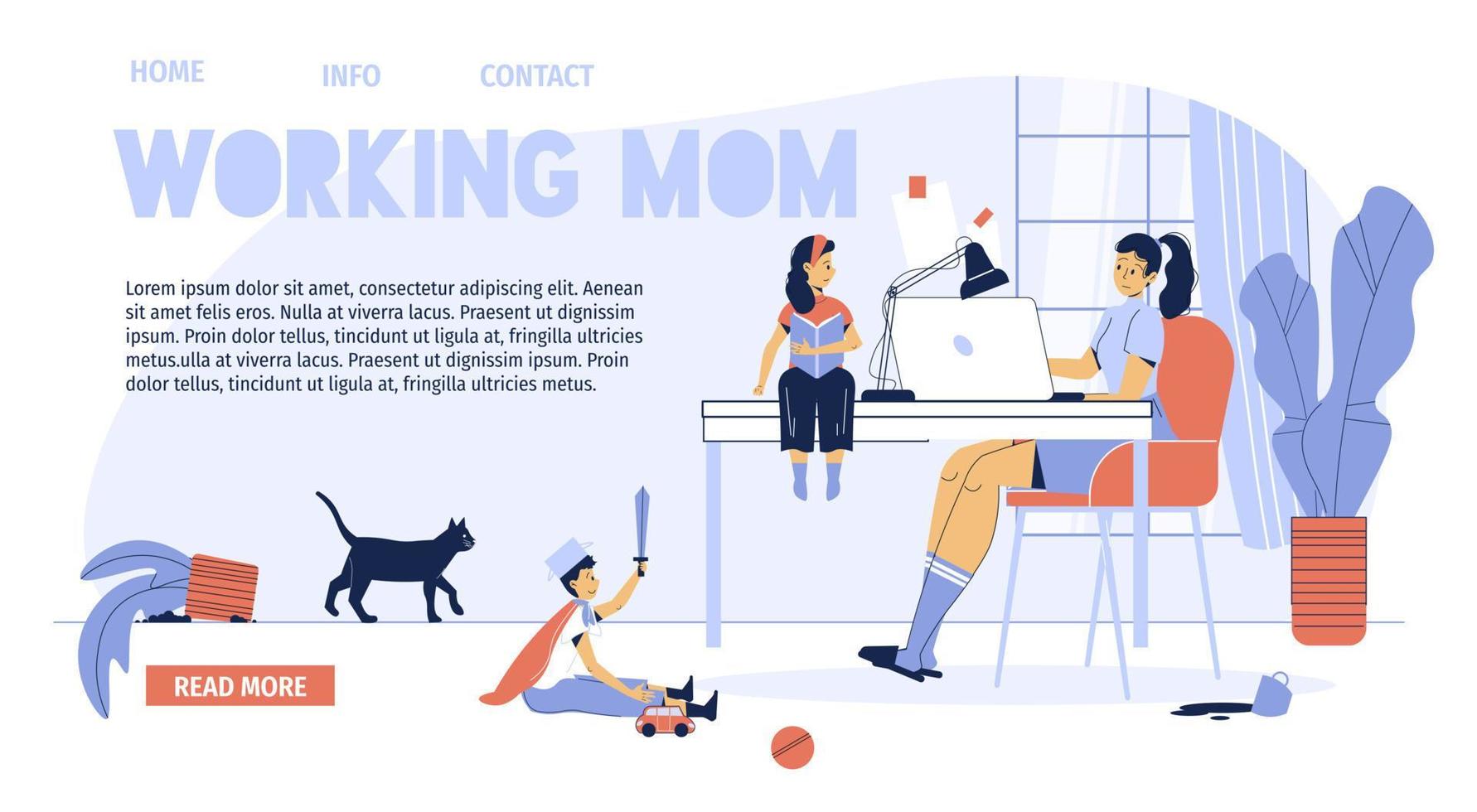 Busy working mother problem landing page design vector