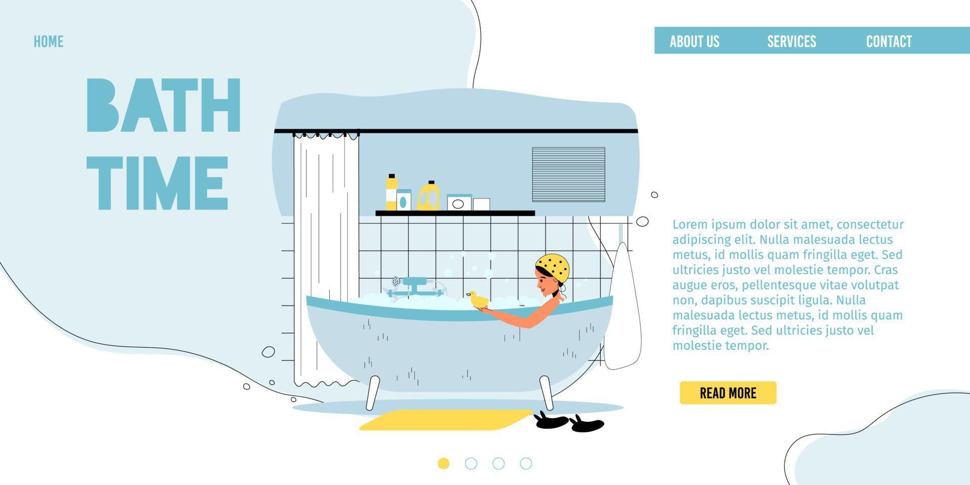 Bath time everyday hygiene routine landing page vector