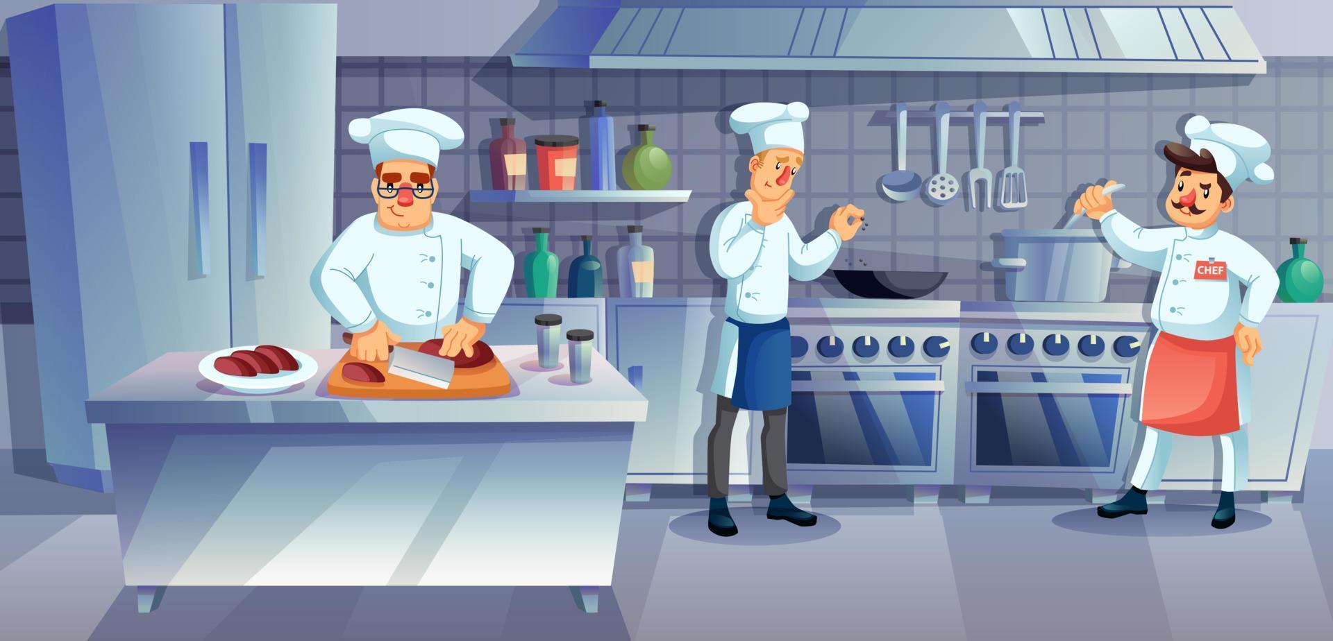 Restaurant kitchen team staff character cooking vector