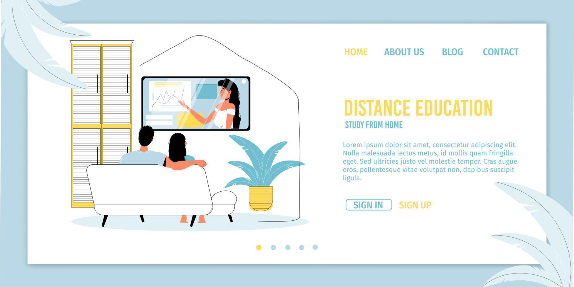 Distance education, study from home landing page vector