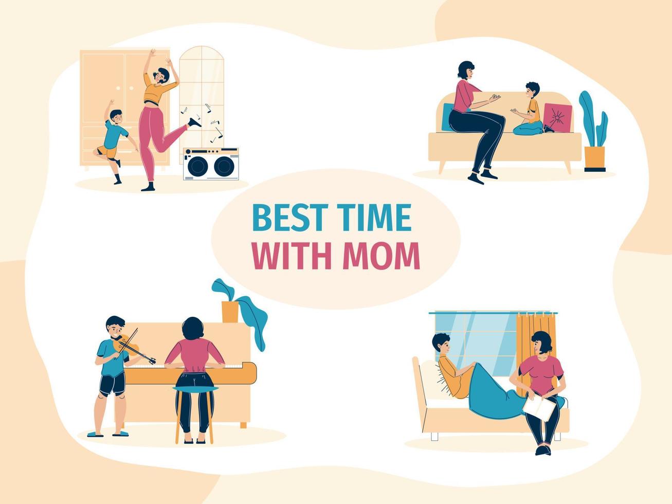 Mother son best time together motivation scene set vector