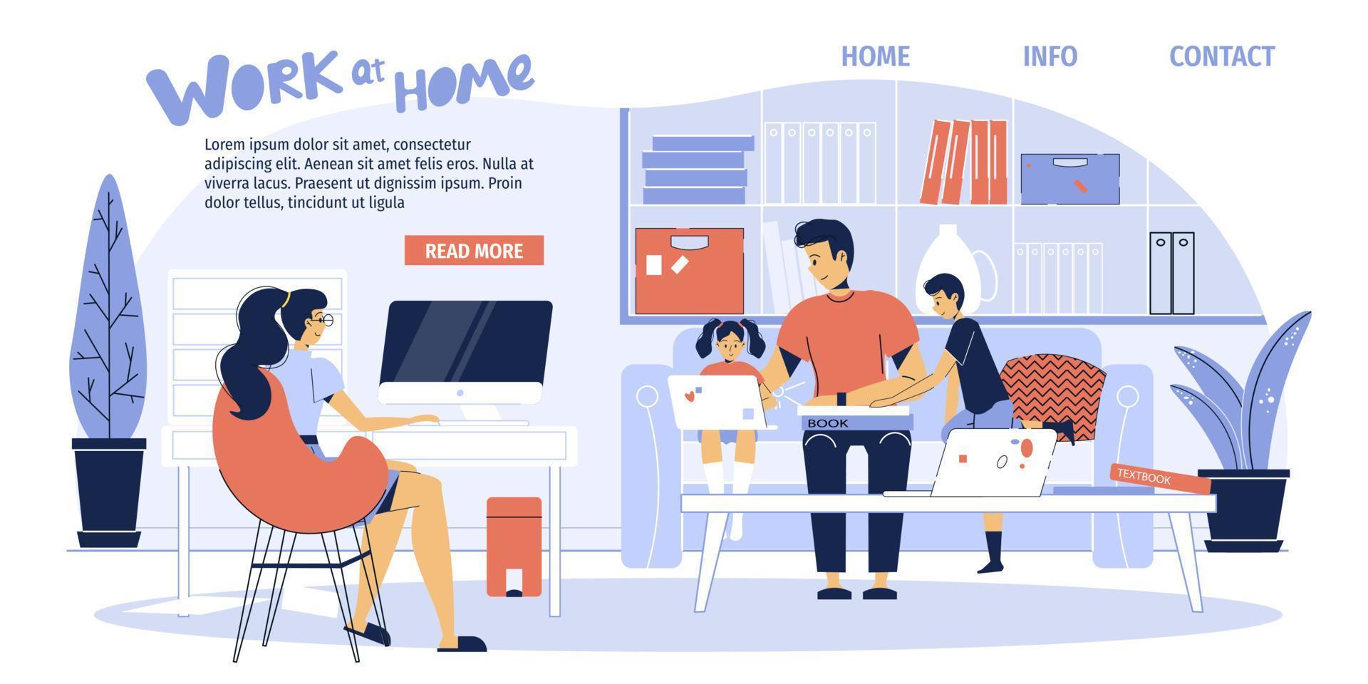 Home situation on isolation landing page design vector