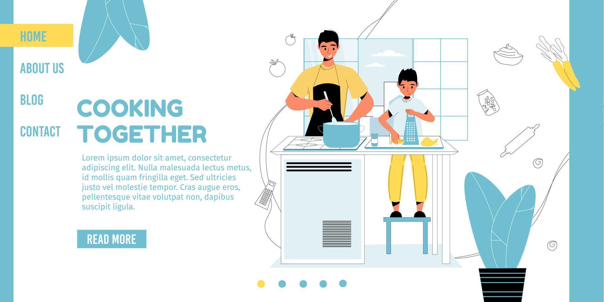 Cooking master class for son child landing page vector