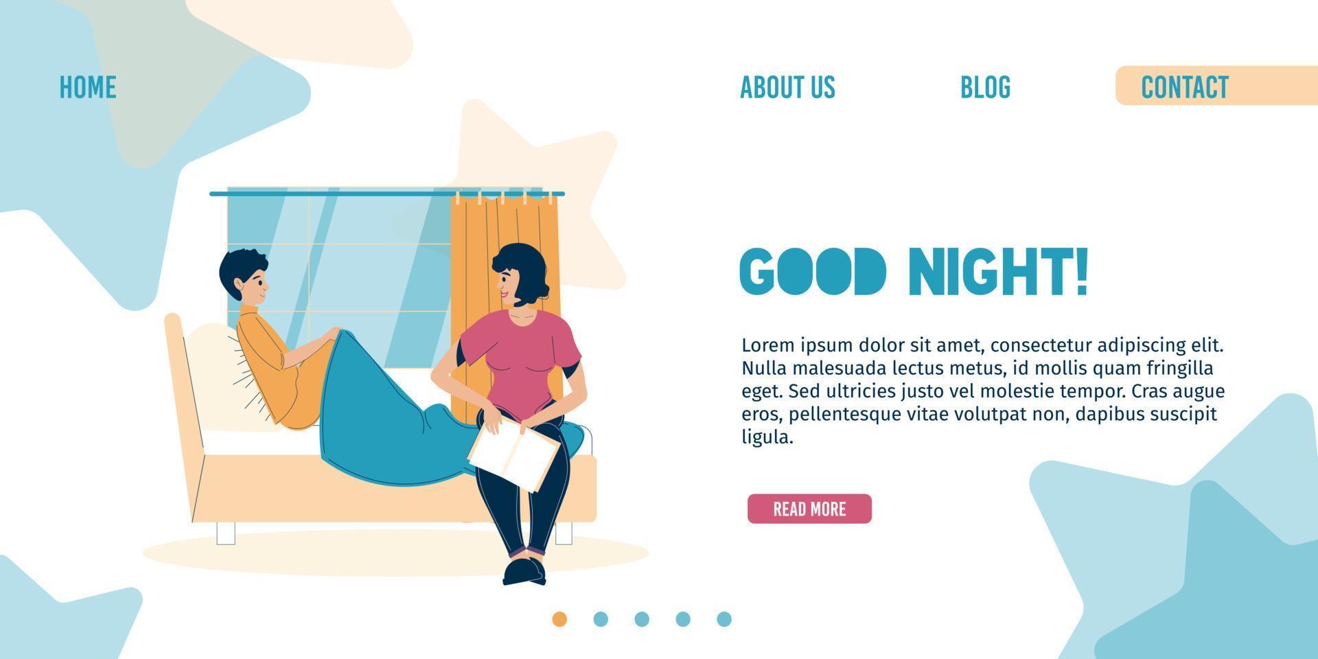 Good night children sleep rest landing page design vector