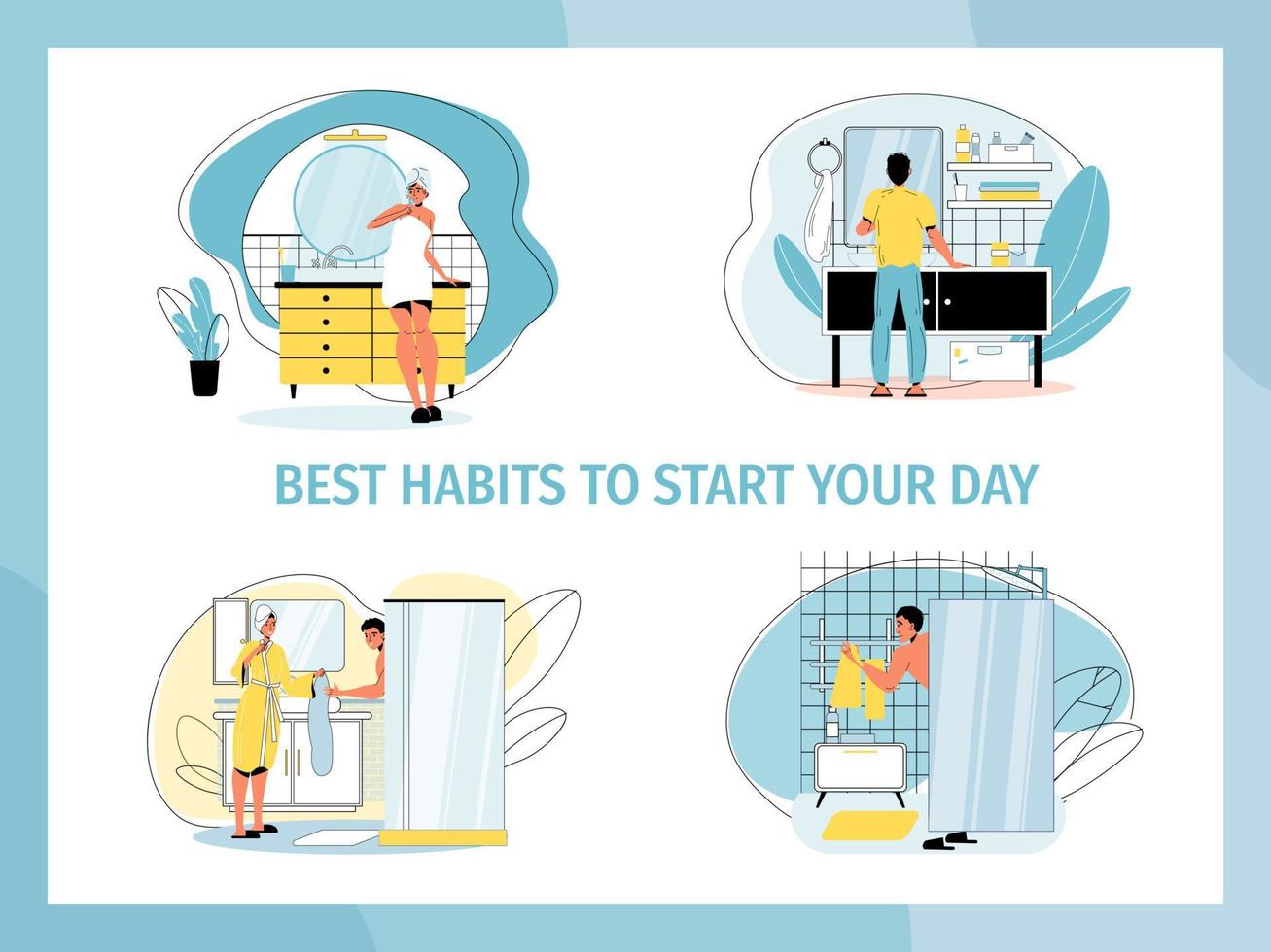 People daily morning hygiene routine in bathroom vector