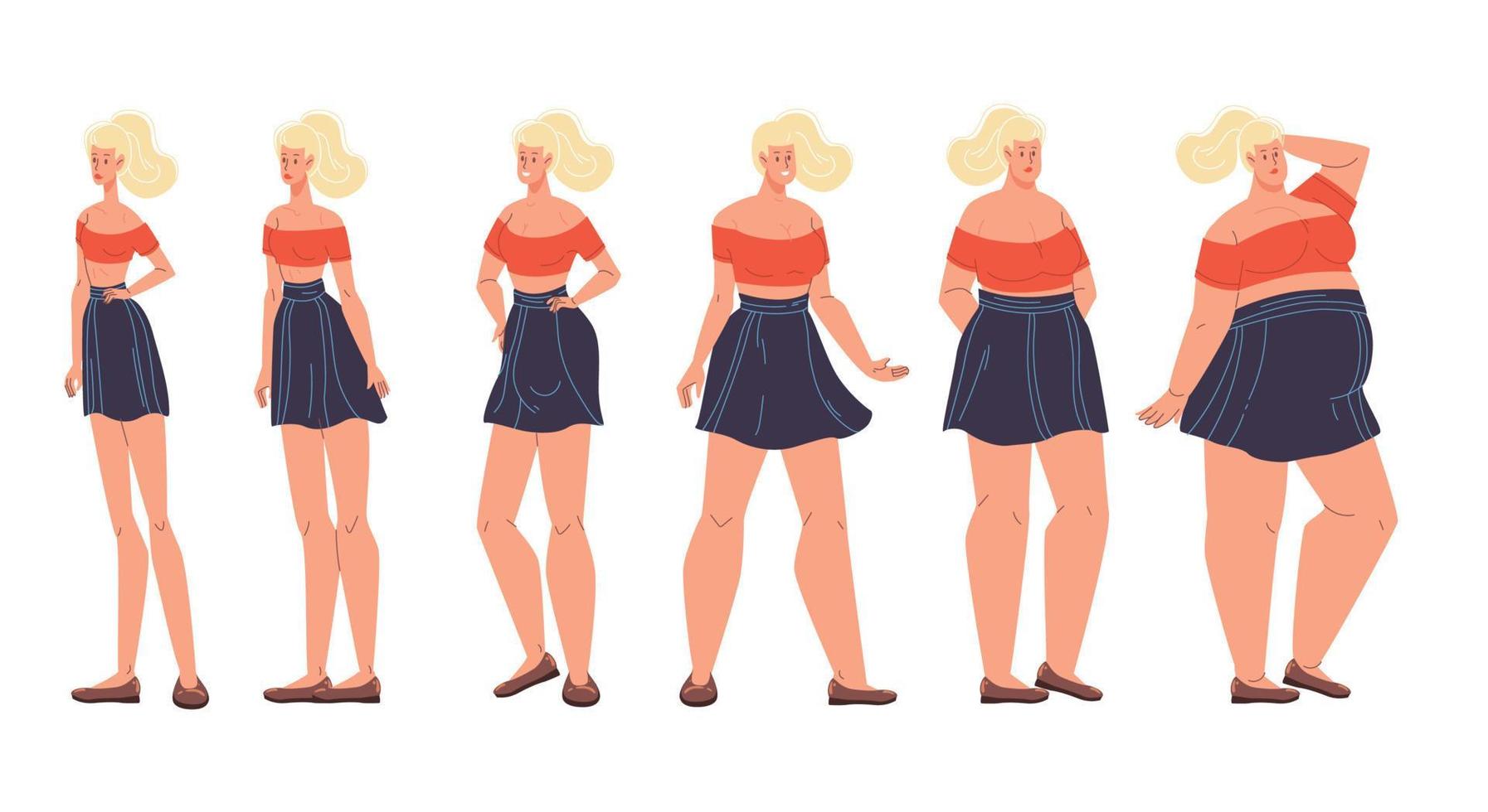 Woman different body shape, figure type set in row vector