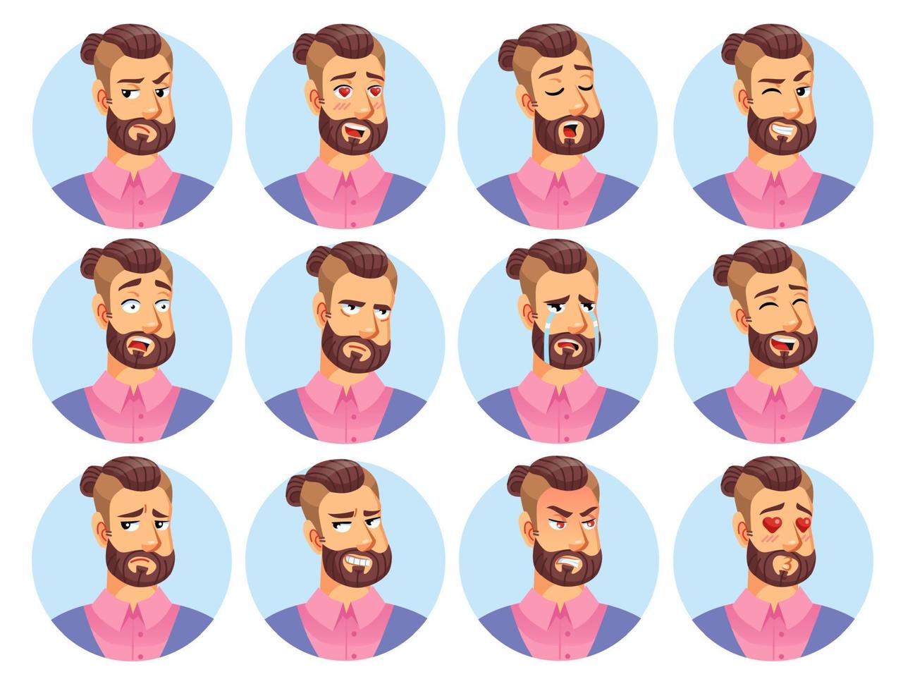 Different man facial positive negative expression vector