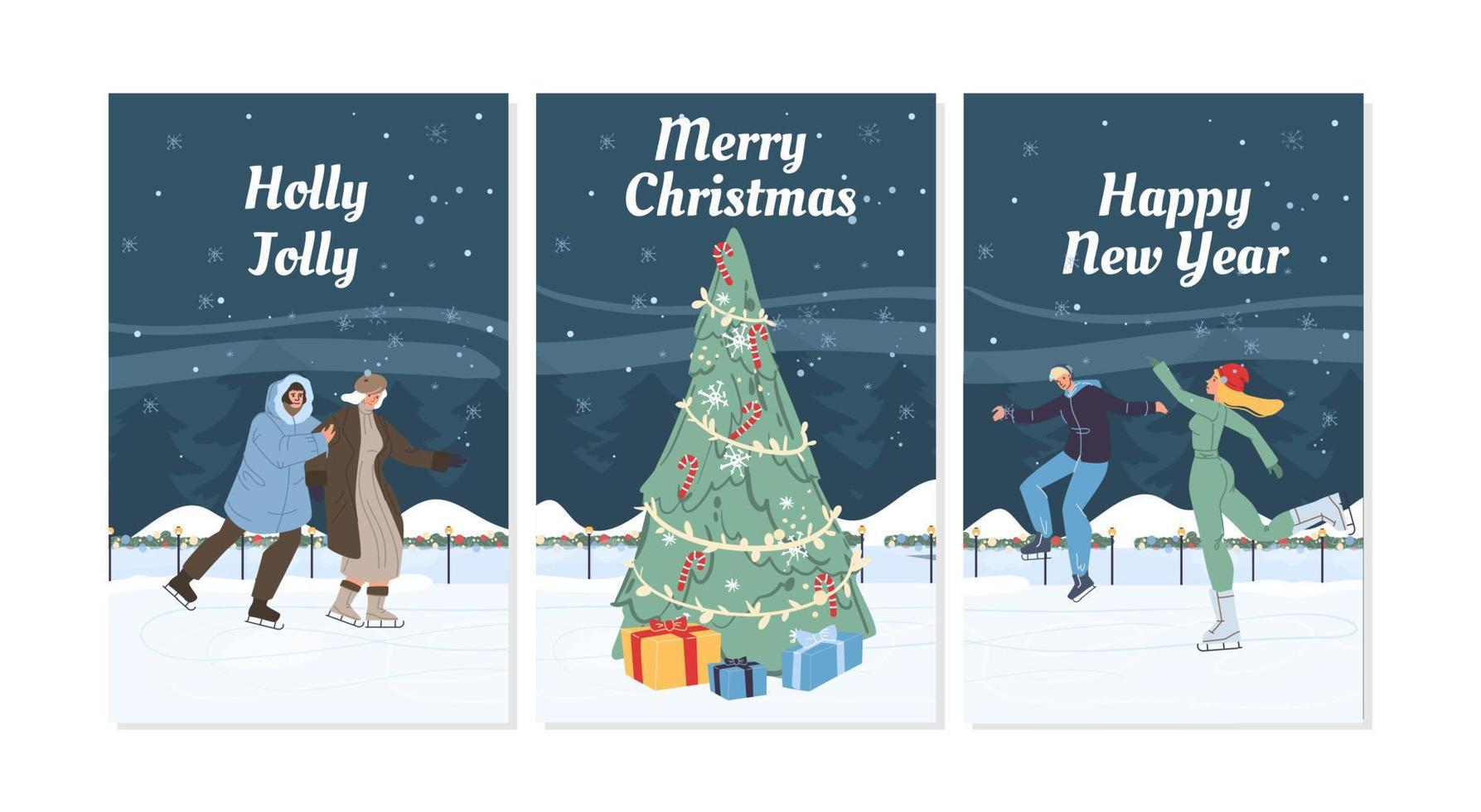 Flat cartoon characters happy holidays vector illustration concept