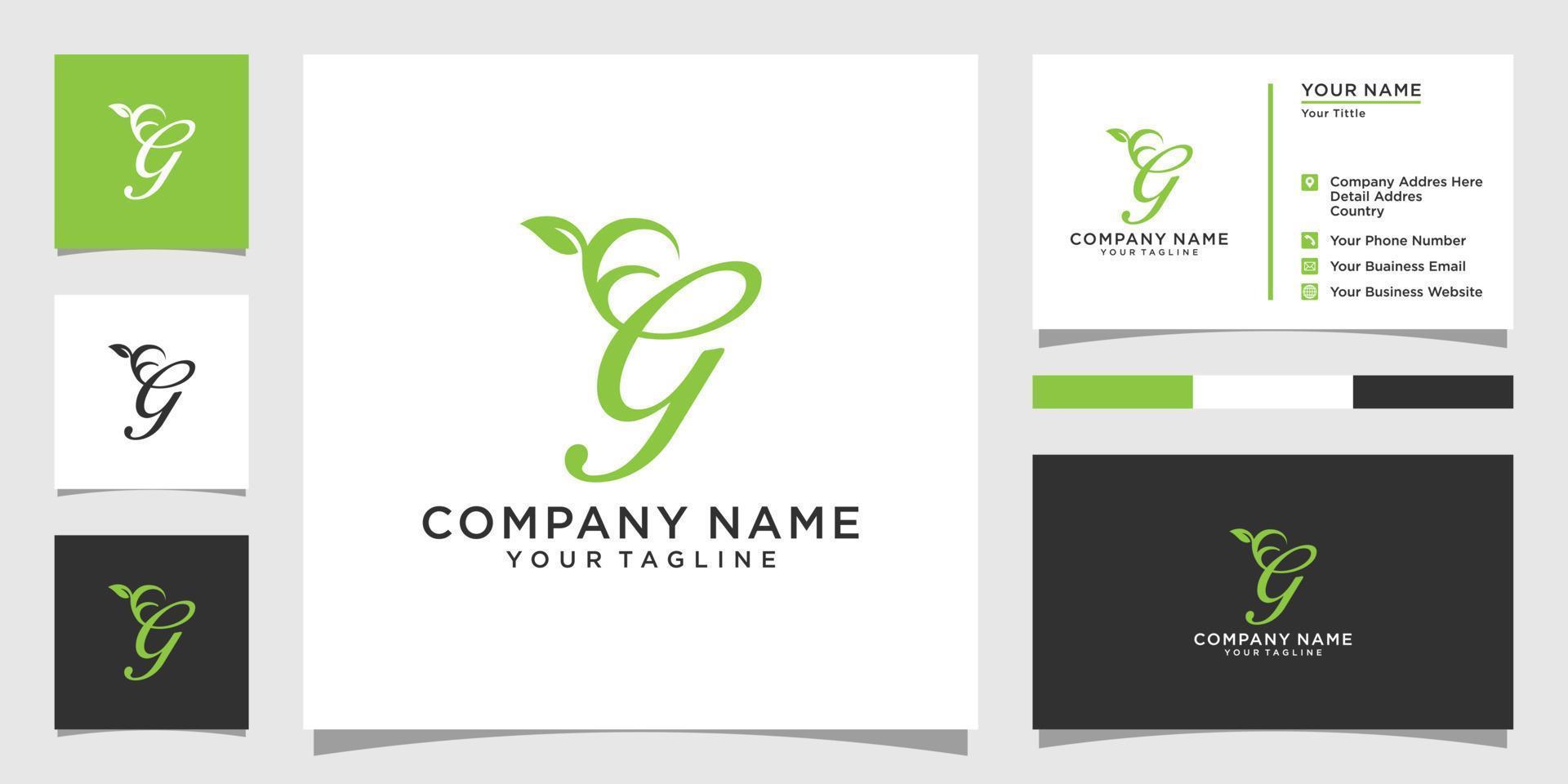 Initial letter G with leaf luxury logo, Green leaf logo template vector design.