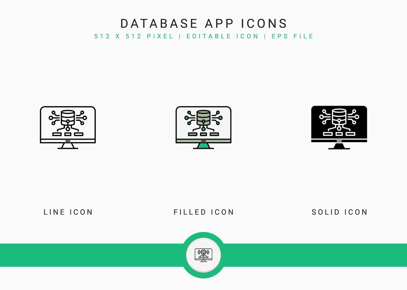 Database app icons set vector illustration with solid icon line style. Big data technology concept. Editable stroke icon on isolated background for web design, user interface, and mobile application