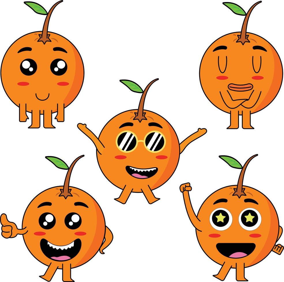 Cartoon orange mascot with different face pose vector