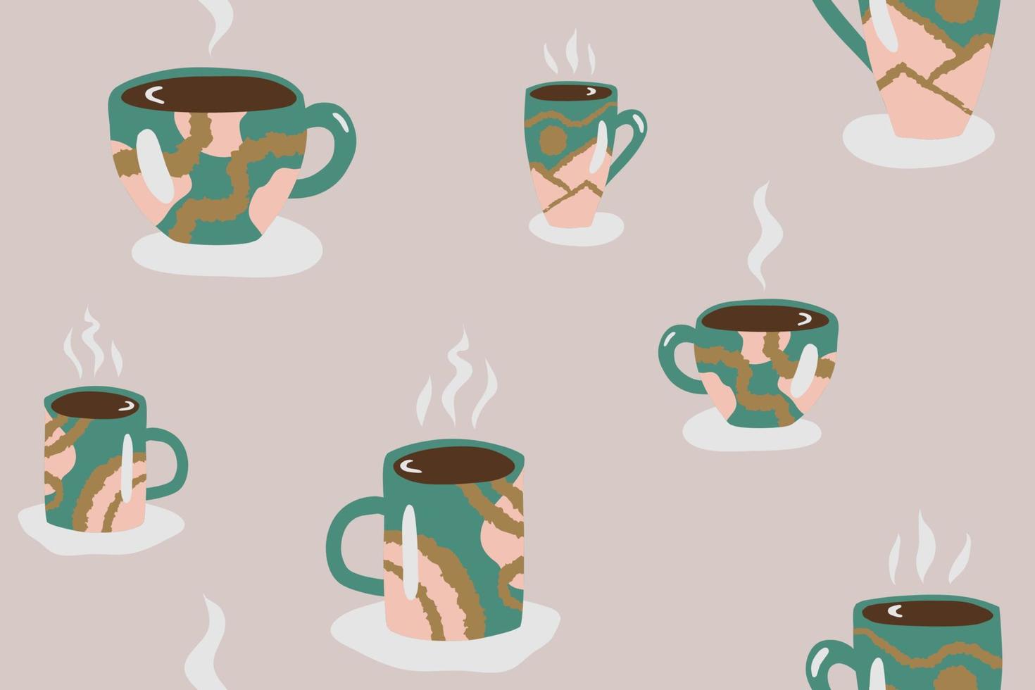 Hot steaming mugs seamless pattern vector