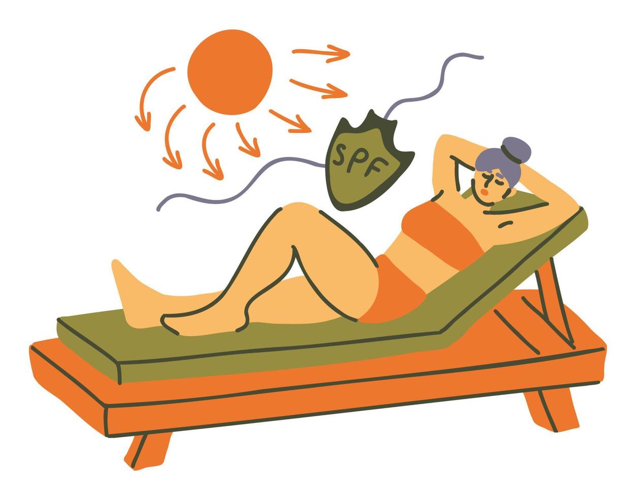 Woman shielded by sunscreen vector