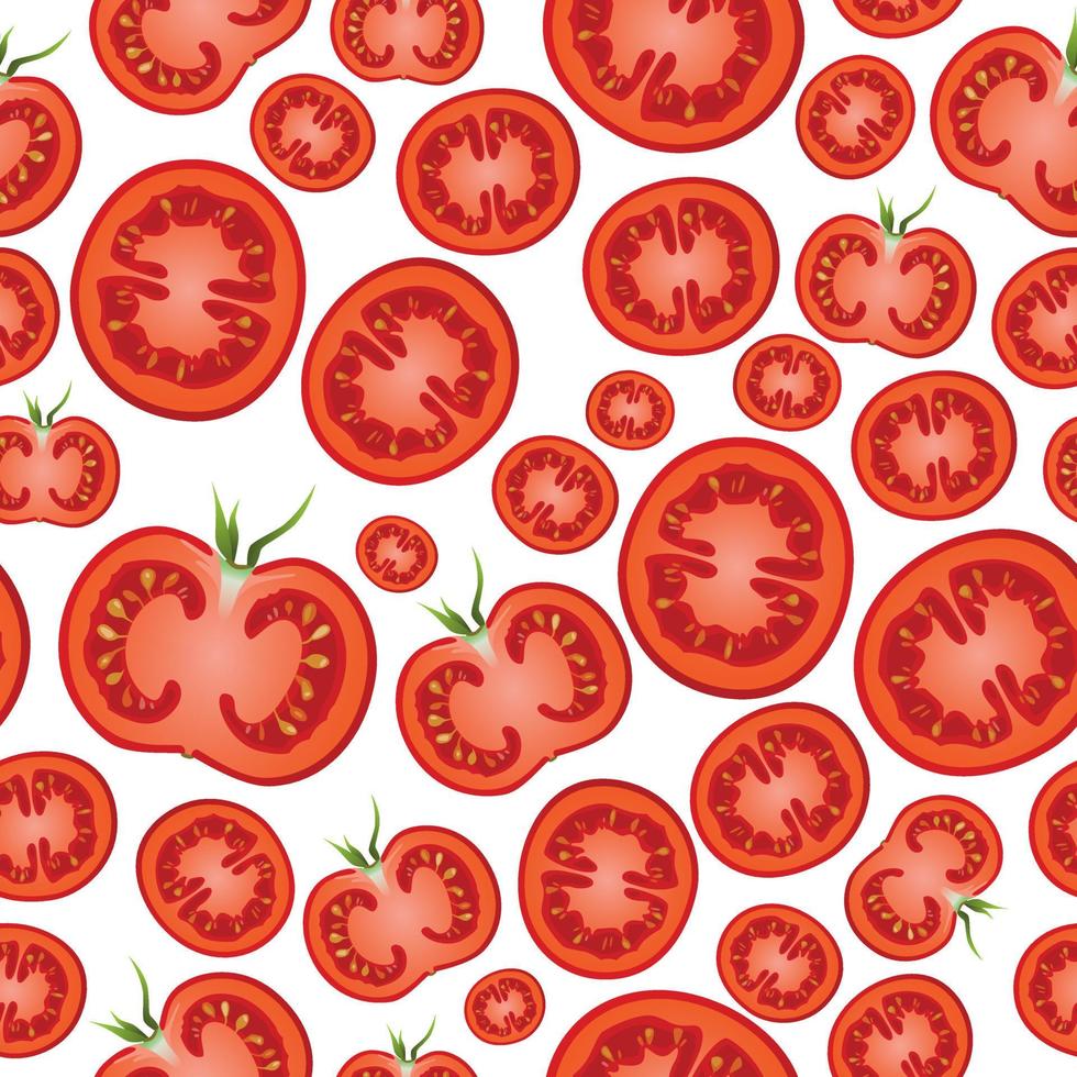 Pattern with red tomatoes in the section. vector