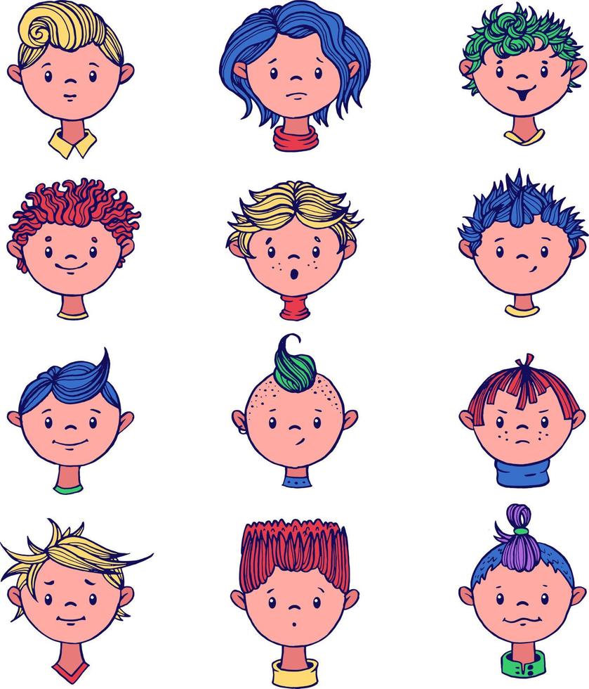 Set of boys ' faces. Vector illustration.