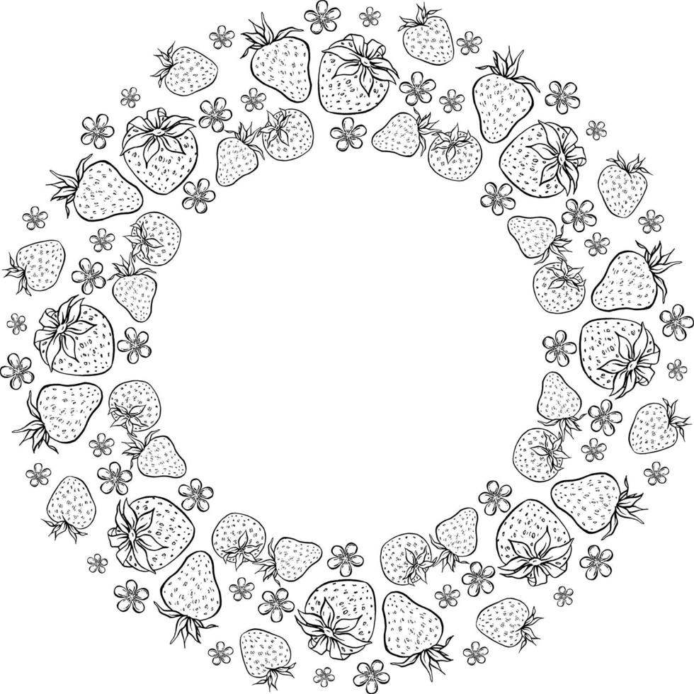 A wreath of strawberries, flowers. vector