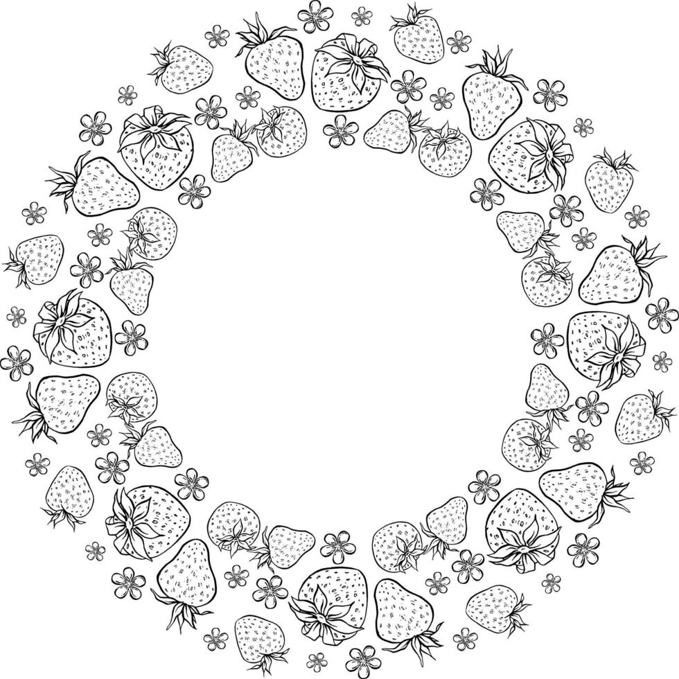 A wreath of strawberries, flowers. vector