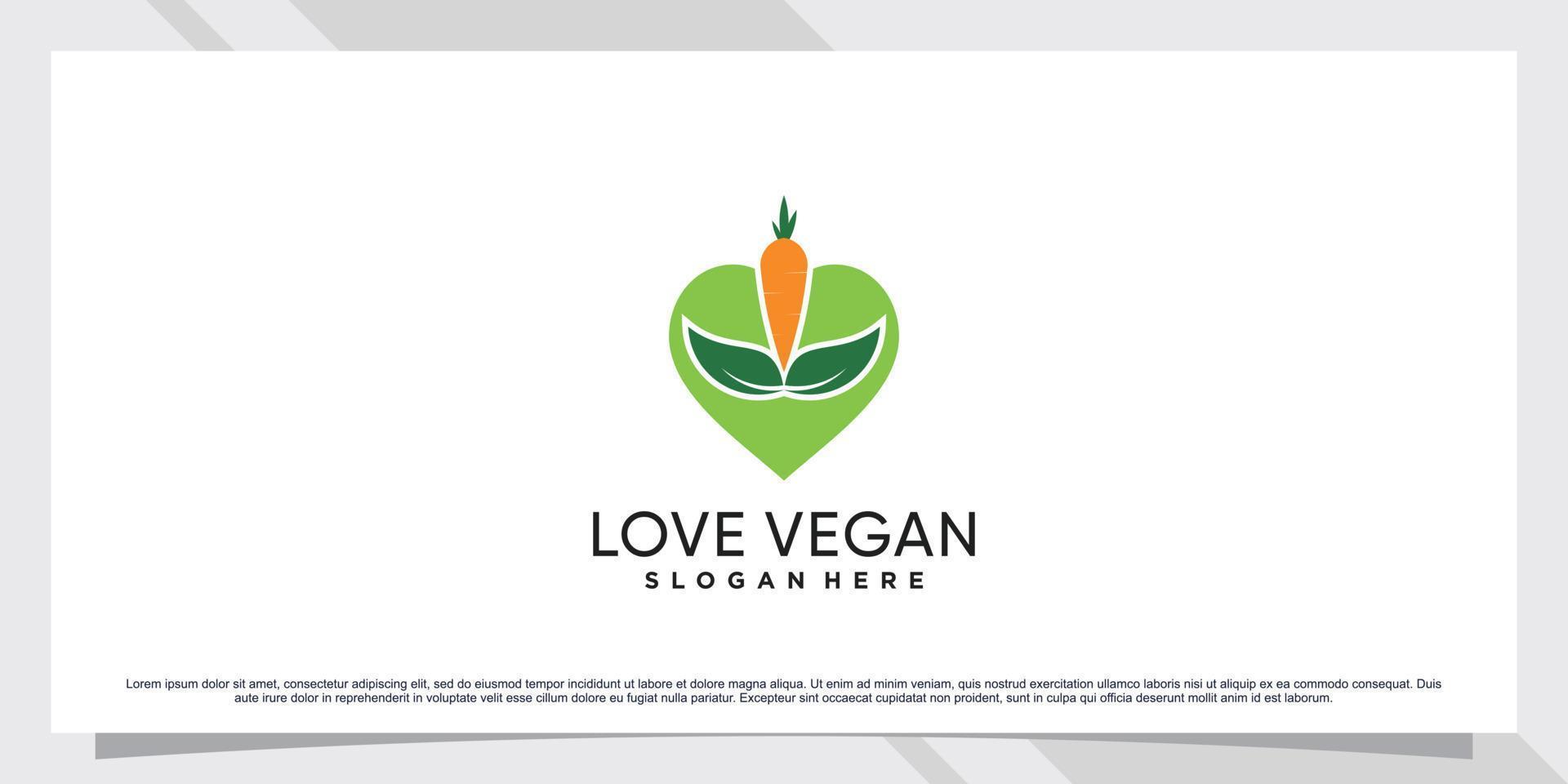 Vegan food logo design with love and creative element vector