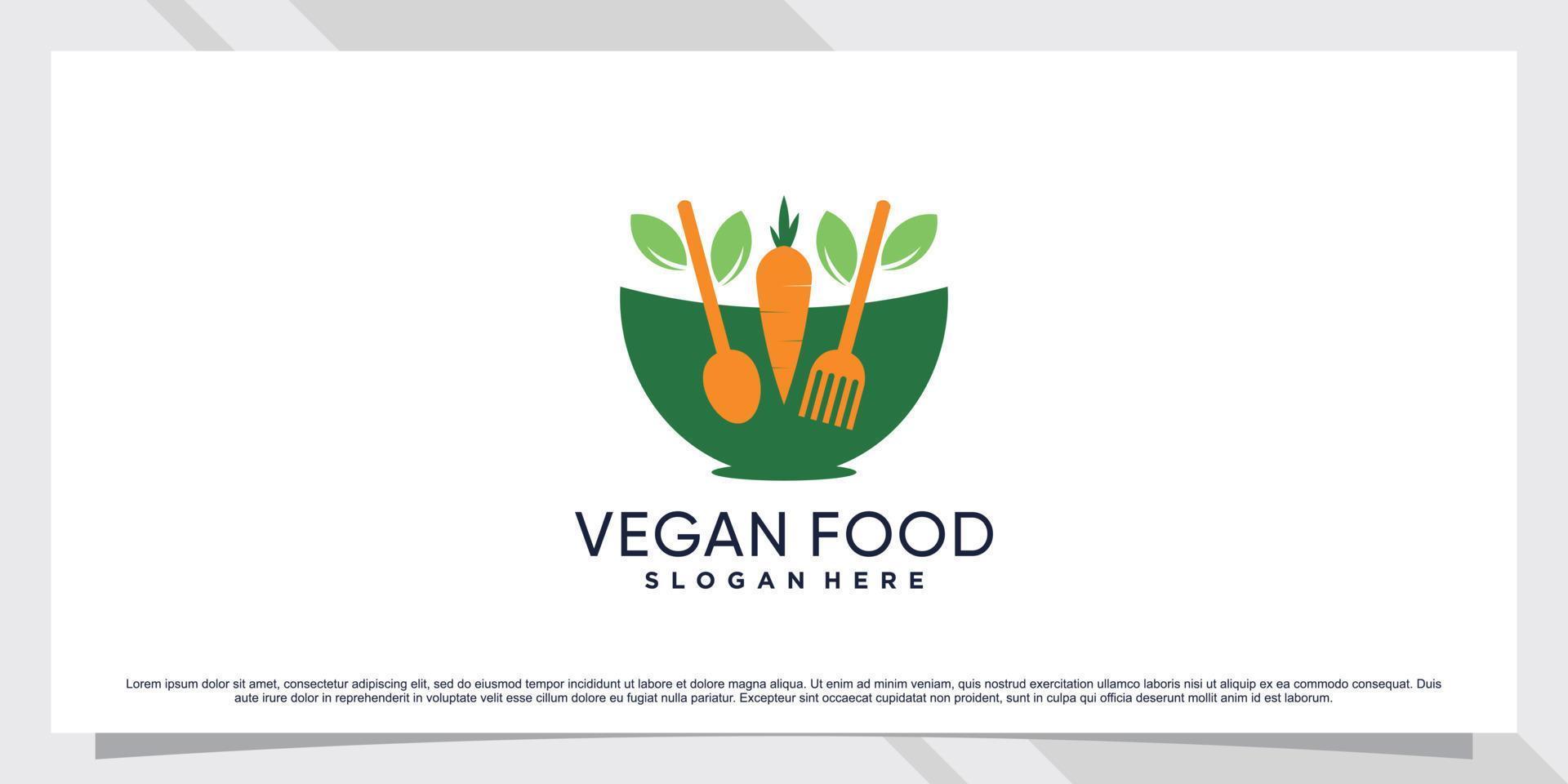 Restaurant logo design for vegetarian food with fork, spoon and leaf element vector