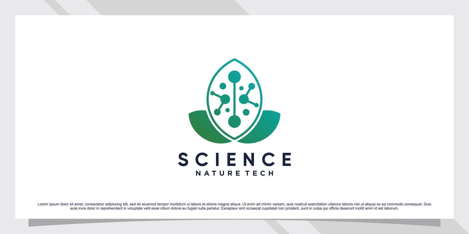 Science molecule logo design for technology with leaf and shape concept vector