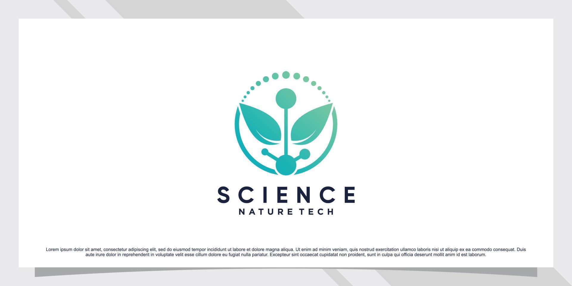 Science molecule logo design for technology with leaf and shape concept vector