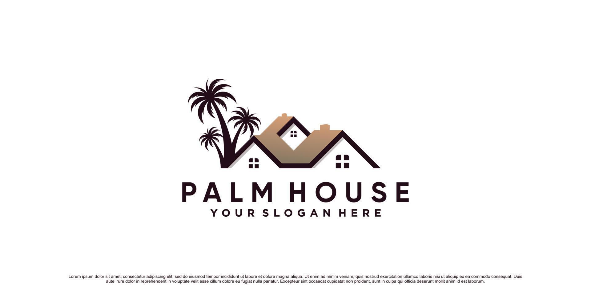Inspiración en el diseño del logotipo de la palmera y la casa con un vector premium de concepto moderno creativo