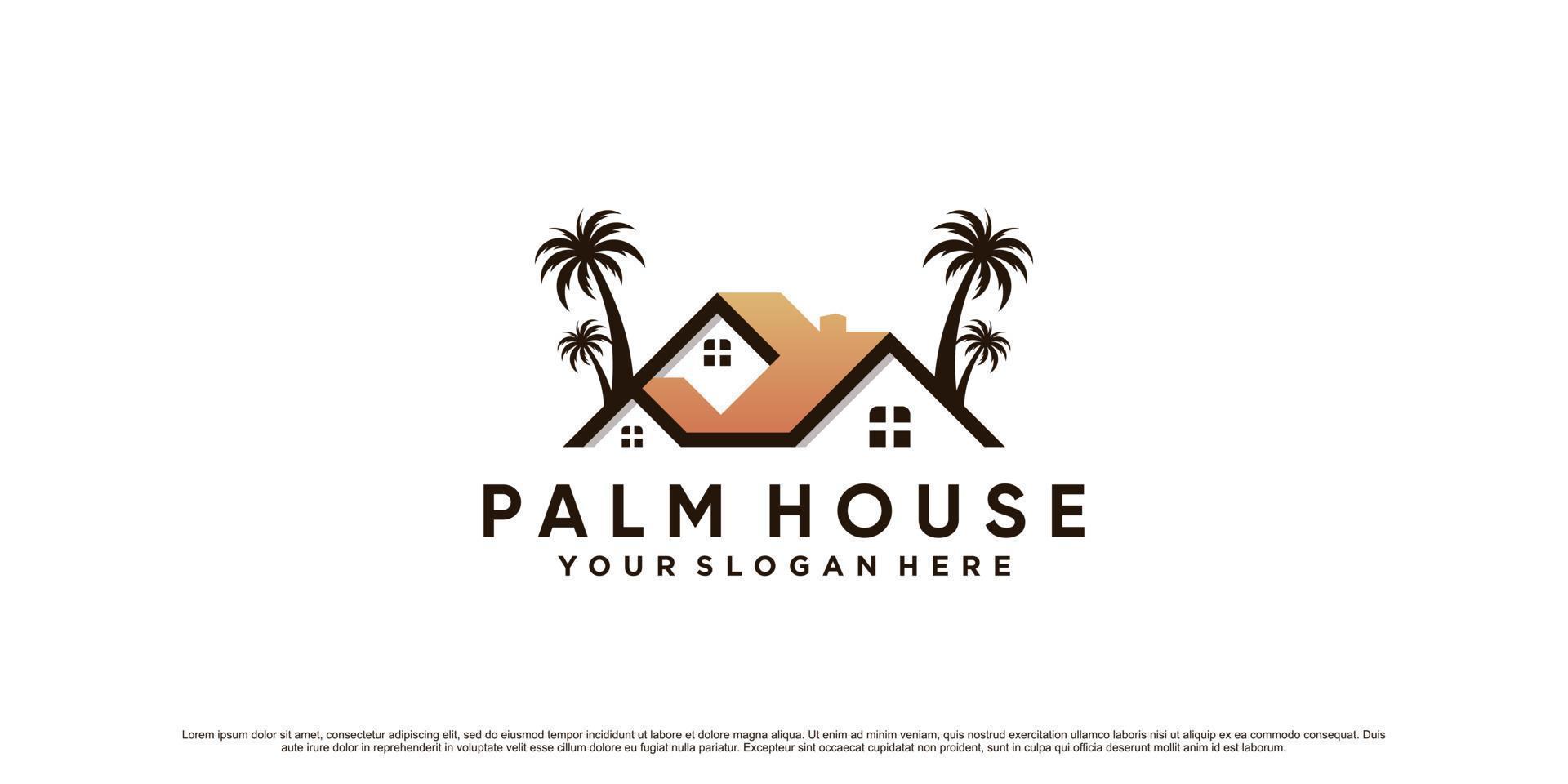 Inspiración en el diseño del logotipo de la palmera y la casa con un vector premium de concepto moderno creativo